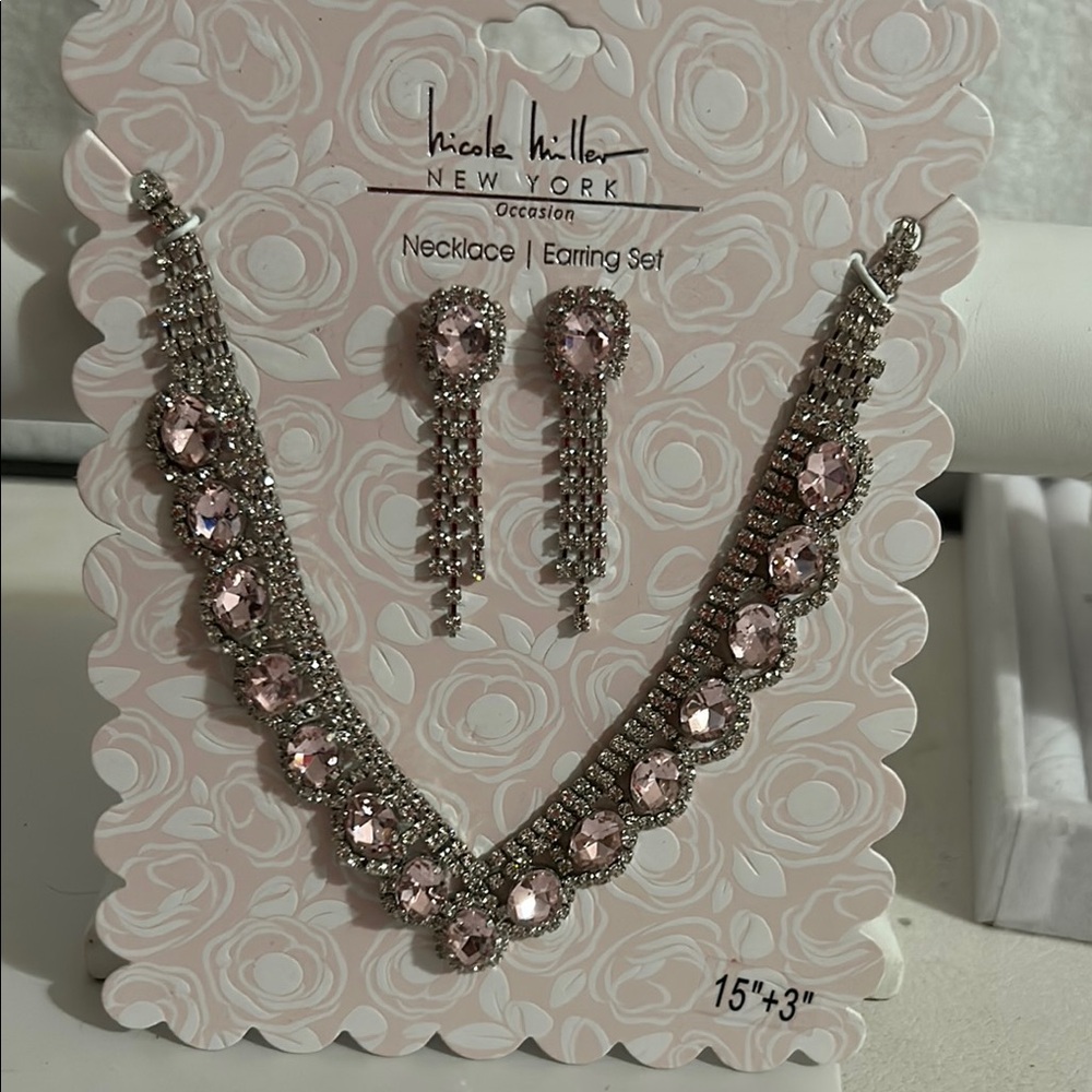 Nicole Miller Pink and Silver Necklace Earring Set